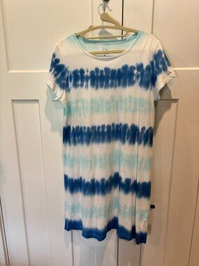 Vineyard Vines Blue Aqua Tie-Dye T-Shirt Dress Size M 100% Cotton